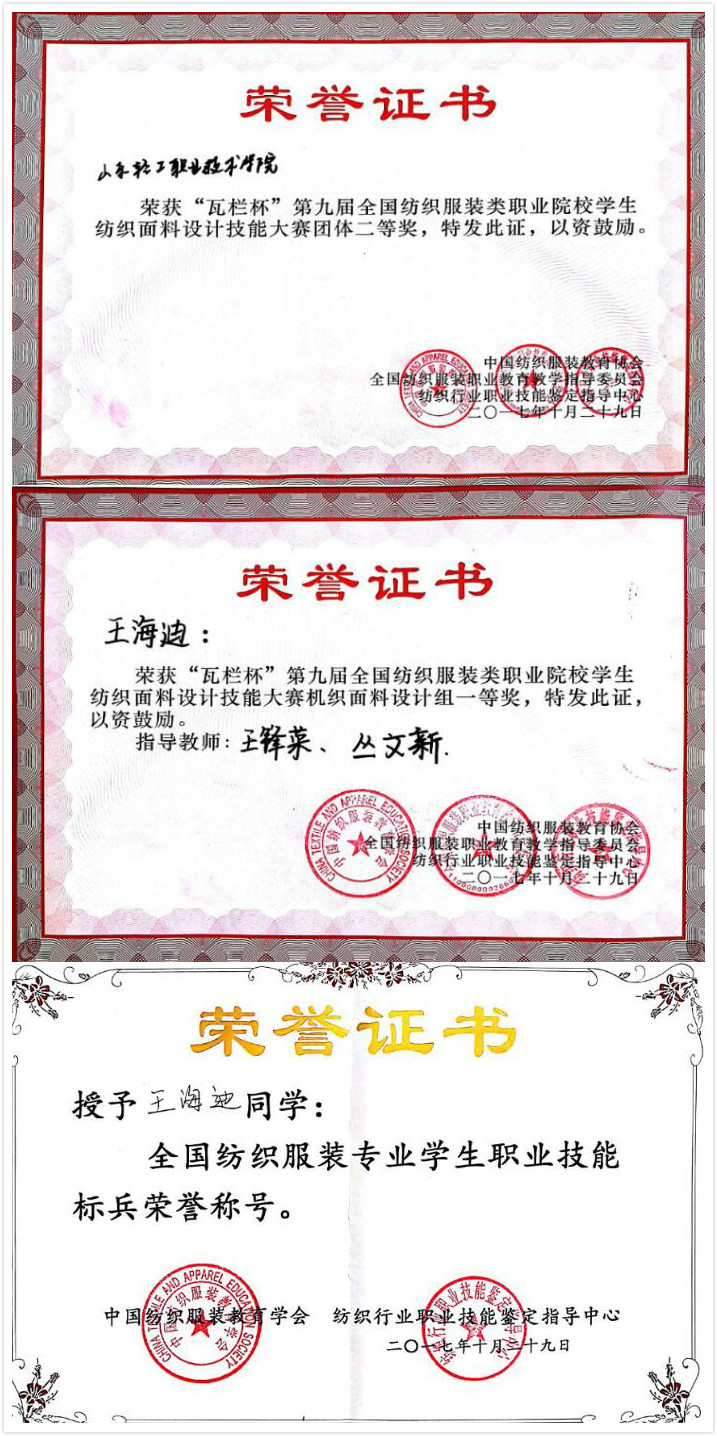 学院师生参加第九届全国纺织服装类职业院校学生纺织面料设计技能大赛荣获佳绩